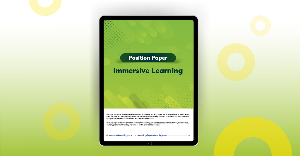 Image representing Upside Learning's Immersive Learning Position Paper: Exploring the definition, rationale, and design approach for immersive learning experiences.