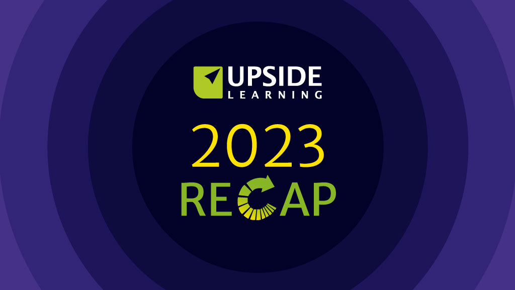 Image capturing Upside Learning Solution’s 2023 milestones: diverse team celebrations, awards, global events, and workplace triumphs, reflecting a year of success and growth.